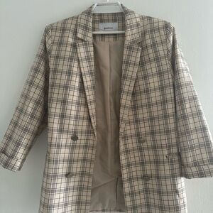 Stradivarius Checkered Blazer in Beige and Black
